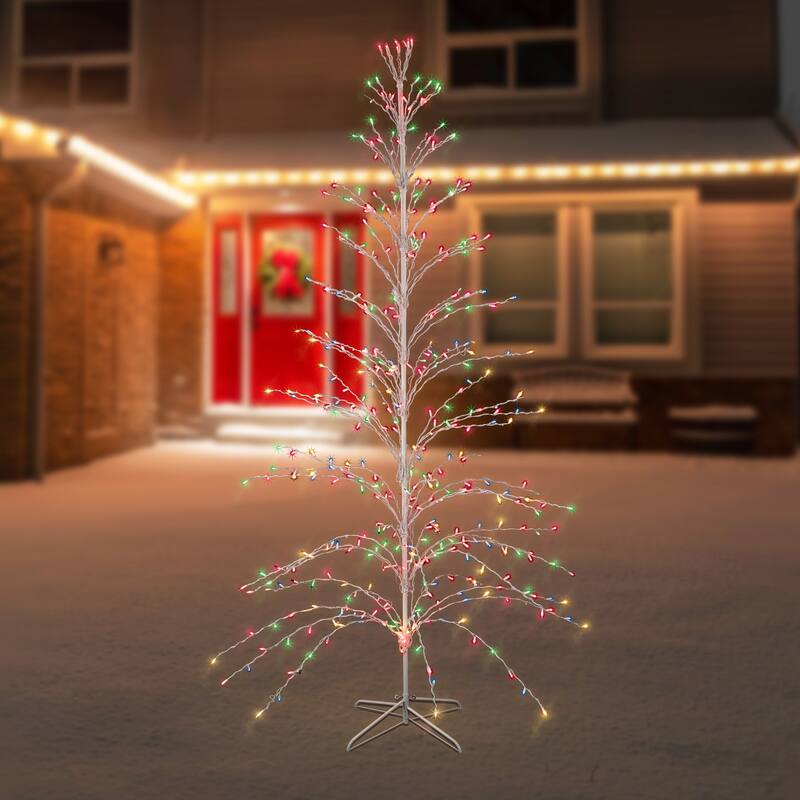9' Christmas Cascade Twig Tree Yard Art Decoration Multi-Color Lights