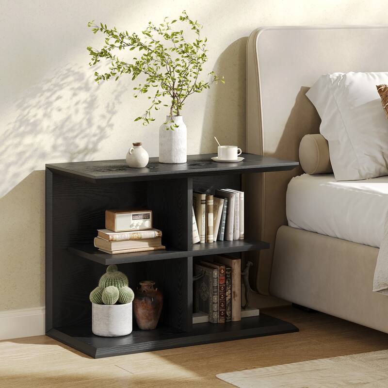 3-Tier End Table with Storage, Wood Sofa Side Table for Hallways - Black