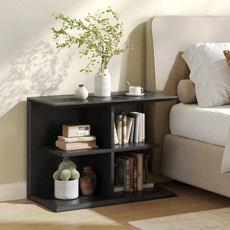 3-Tier End Table with Storage, Wood Sofa Side Table with 4 Cubes