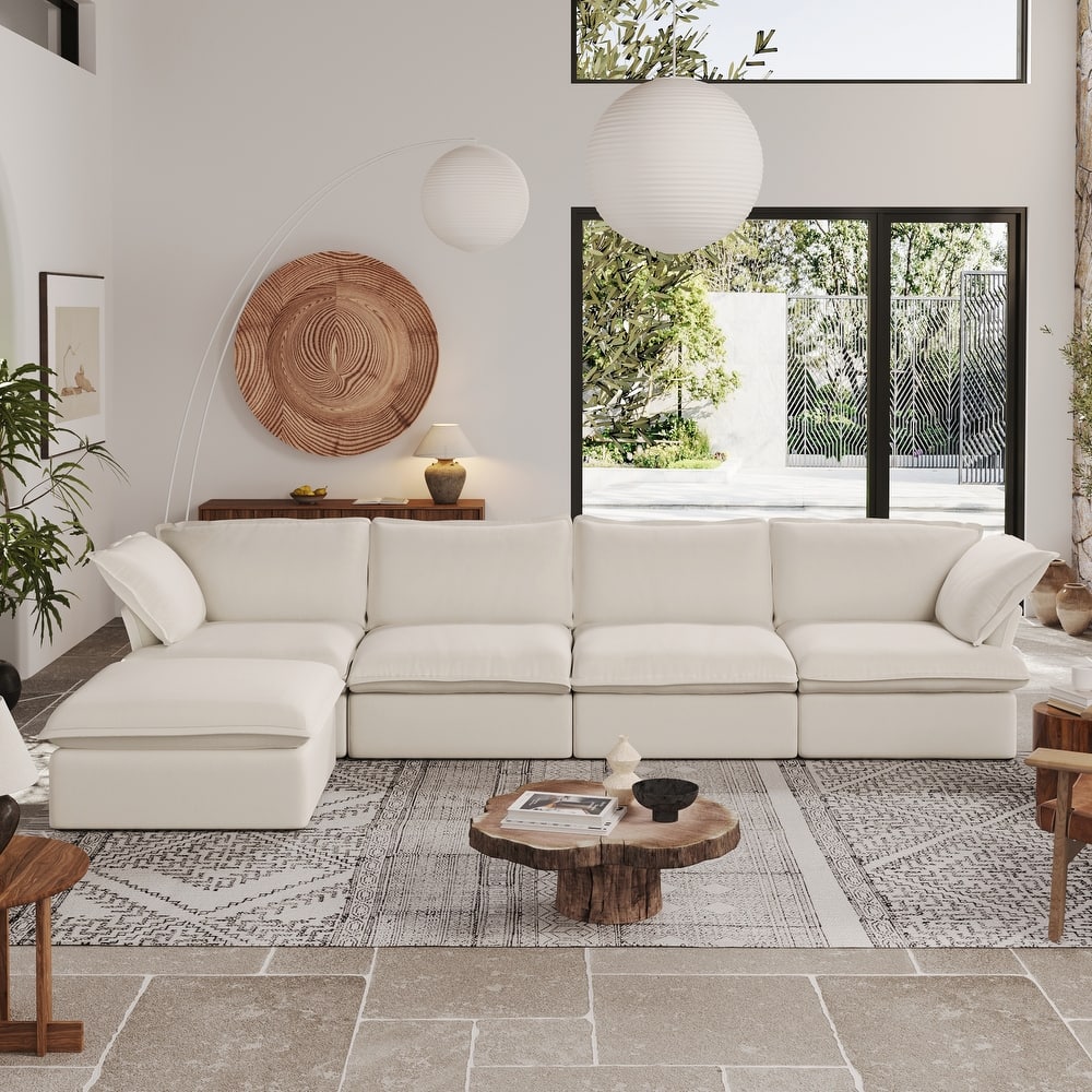 L-Shaped Convertible Modular Sectional Sofa with Storage Ottoman,Down Filled Comfort Overstuffed Upholstered