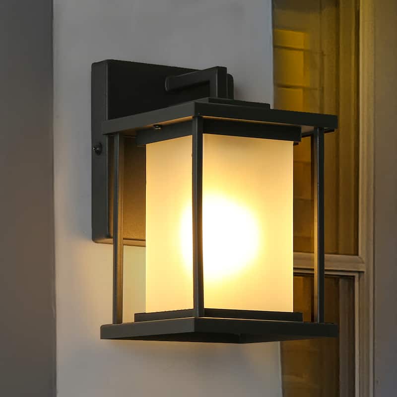 Modern 1-light Lantern Outdoor Glass Wall Light LED Dimmable Exterior sconce for Garage Porch Front Door