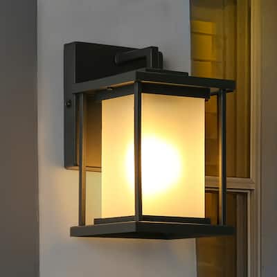 Modern 1-light Lantern Outdoor Glass Wall Light LED Dimmable Exterior sconce for Garage Porch Front Door