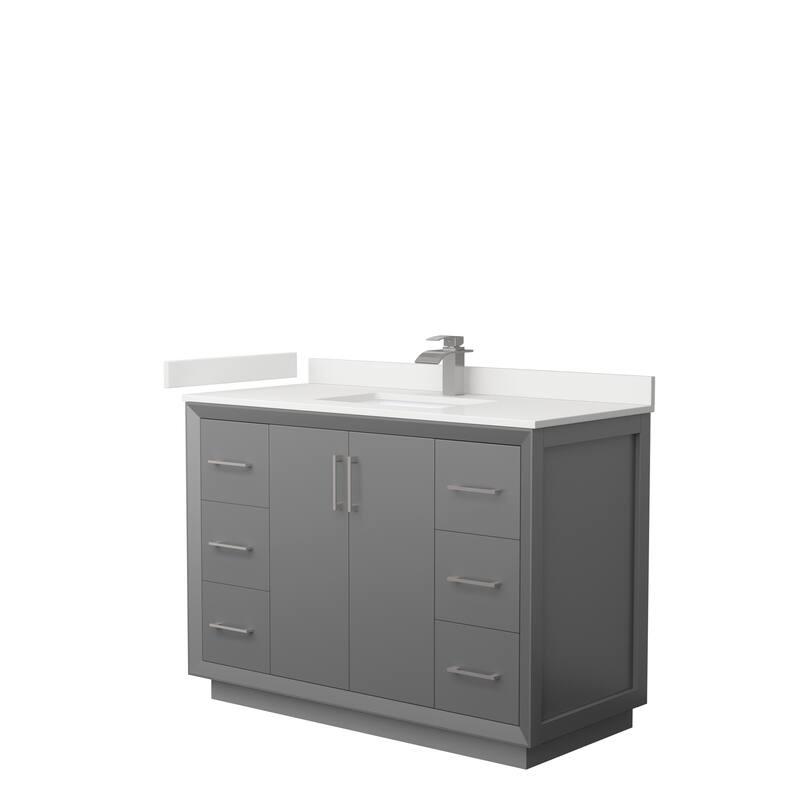 Strada 48-inch Single Vanity, Quartz Top - Dark Gray, Nickel Trim, White Quartz Top