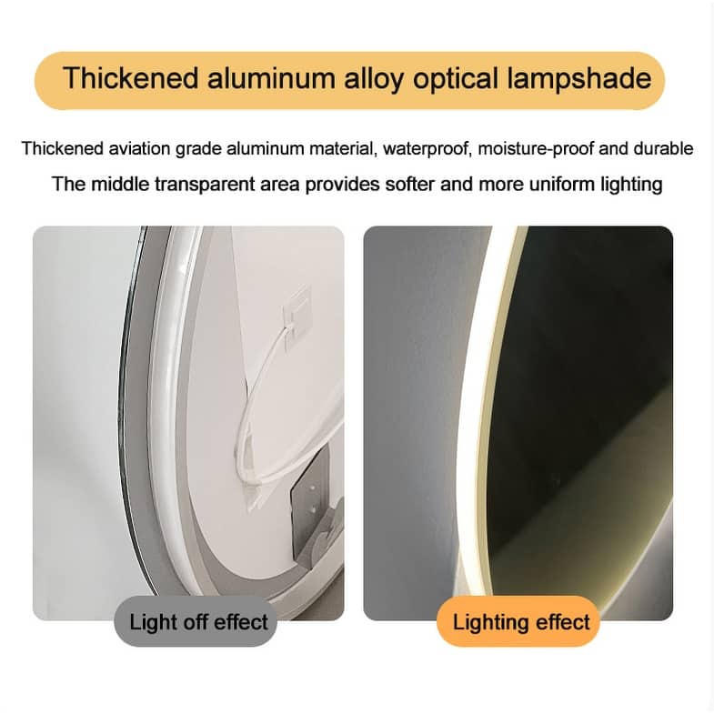 Round LED Bathroom Mirror - Wall-Mounted, Adjustable Color Temperature, Dimming - Silver