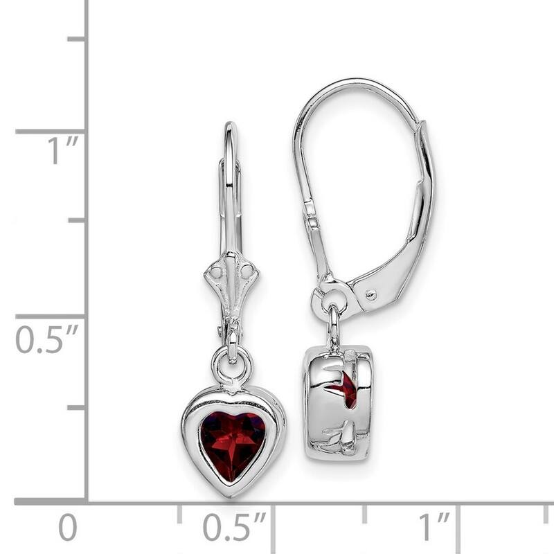 Curata 925 Sterling Silver 25x7mm Bezel 6mm Heart Garnet Leverback Earrings