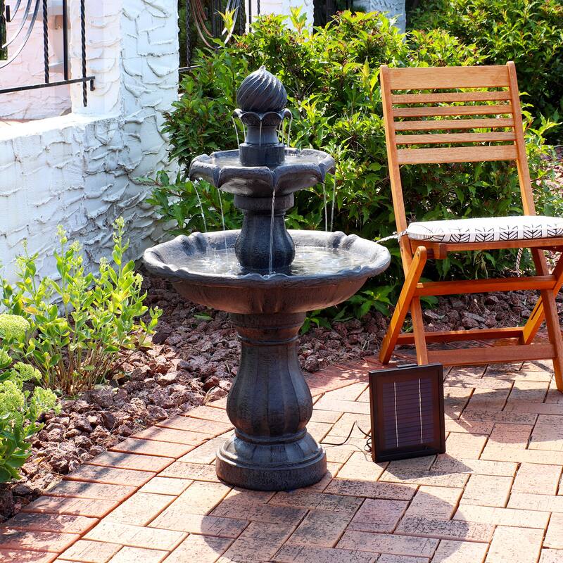 Sunnydaze Two Tier Solar-on-Demand Fountain, 35 Inch Tall - 35-Inch