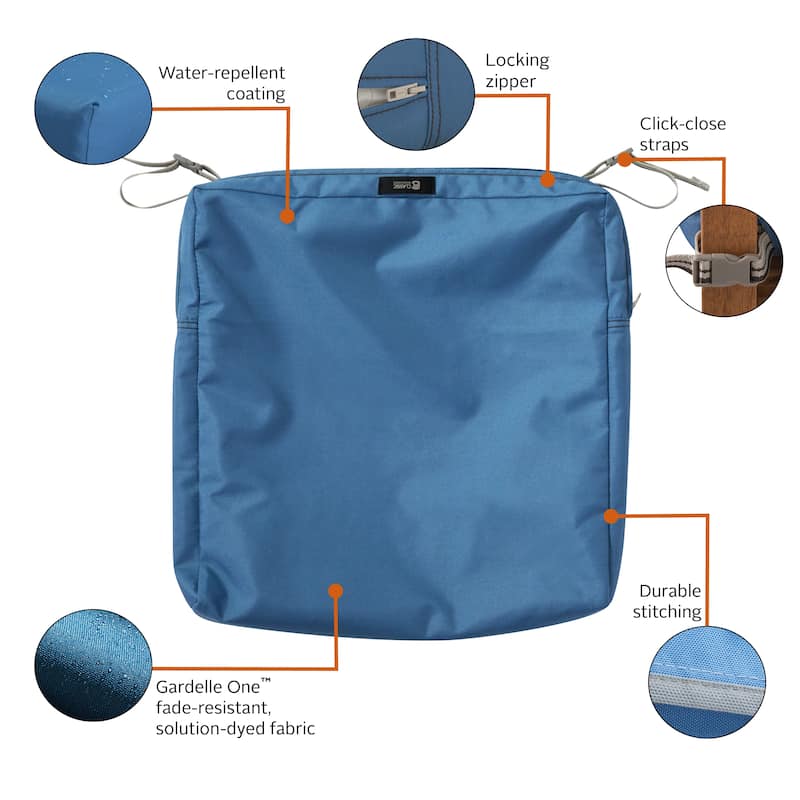Classic Accessories Ravenna Water-Resistant 19 x 19 x 3 Inch Patio Seat Cushion Slip Cover, Empire Blue