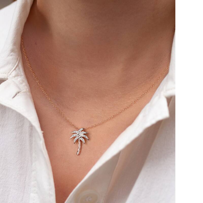 1/20ct Diamond Accented Palm Tree Pendant Necklace in Silver for Women