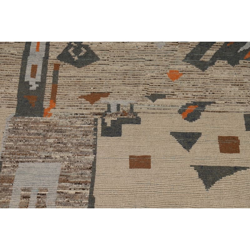 Earth Tone Moroccan Abstract Area Rug Handmade Wool Carpet - 9'0" x 12'4"