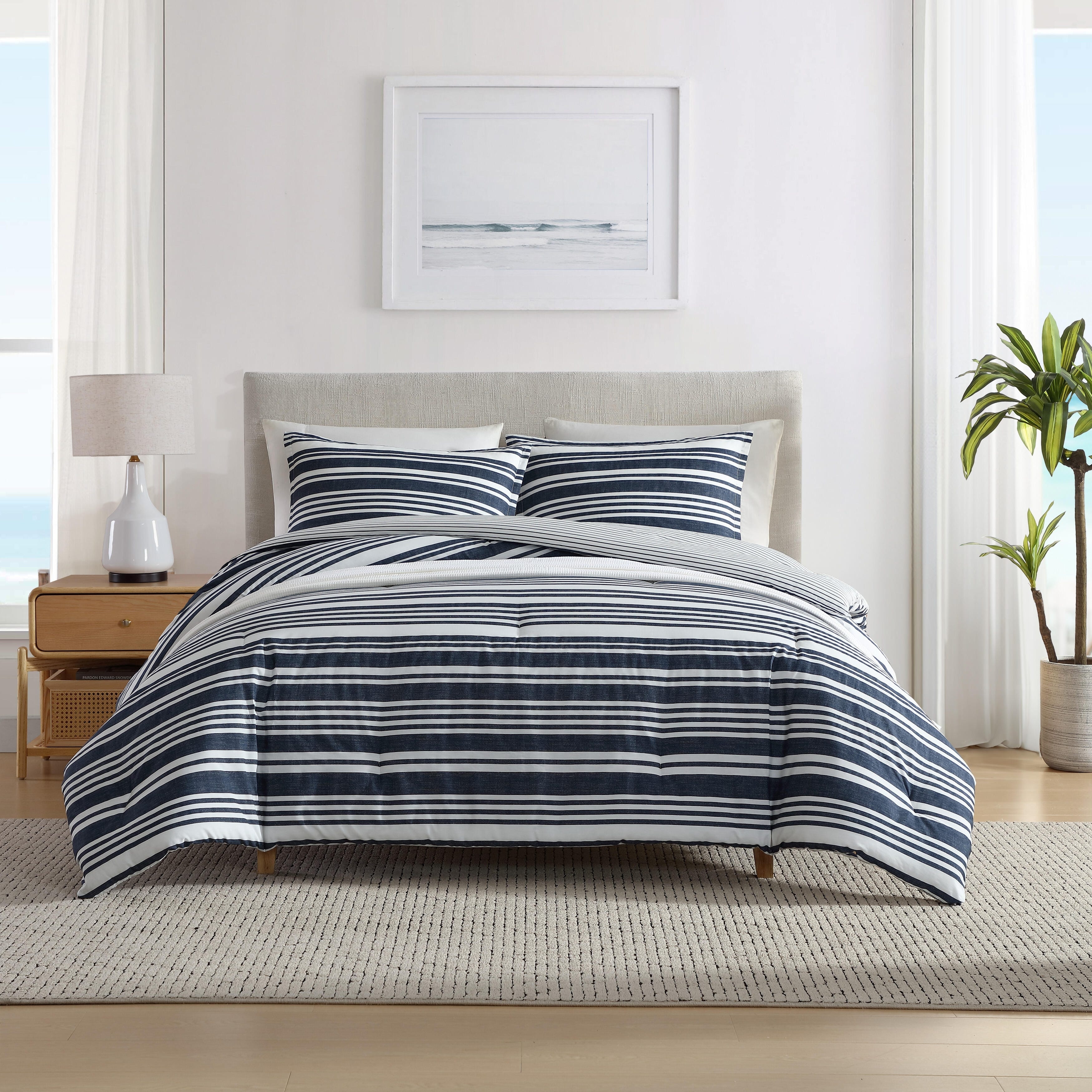 Nautica Coastline Stripe Cotton Reversible Blue Comforter Set