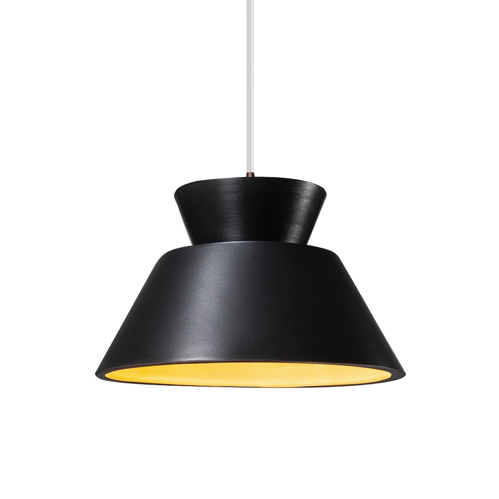 Carbon Loft Chizukeki Trapezoid 1-light Dark Bronze Pendant with Matte Black and Champagne Gold Shade, White Cord