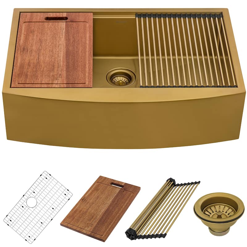 Ruvati 30-inch Matte Gold Workstation Apron-Front Brass Tone Stainless Steel Kitchen Sink - 30" X 22" - 30" X 22"