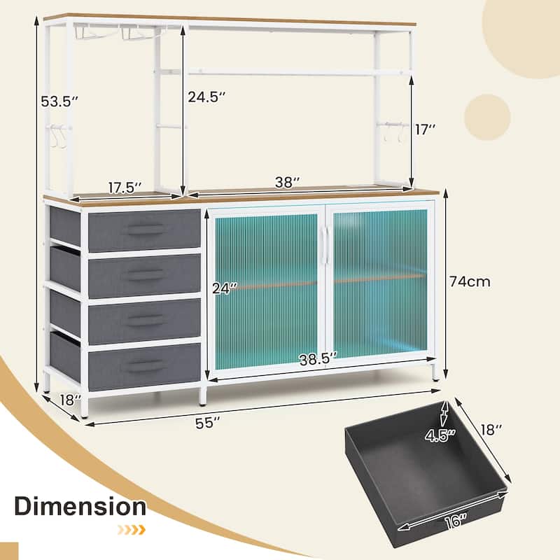 Gymax Sideboard Buffet Cabinet w/ LED Lights 55'' Coffee Table w/