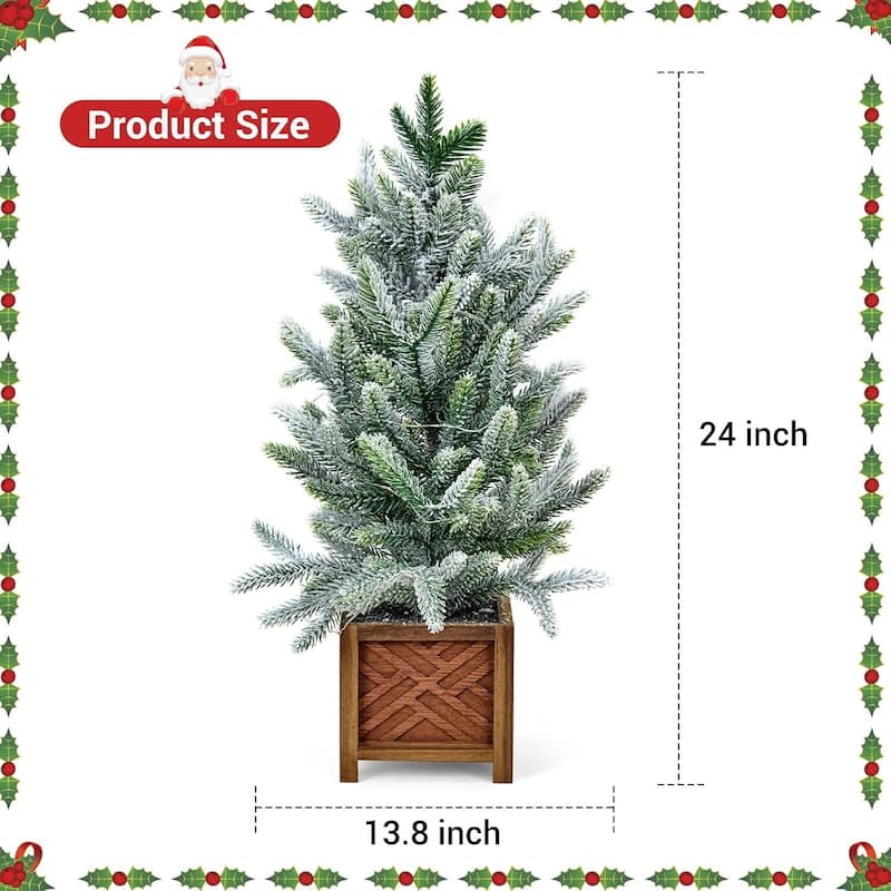 2 Ft Prelit Tabletop Mini Potted Snow Artificial Christmas Tree for Decorations - 2FT