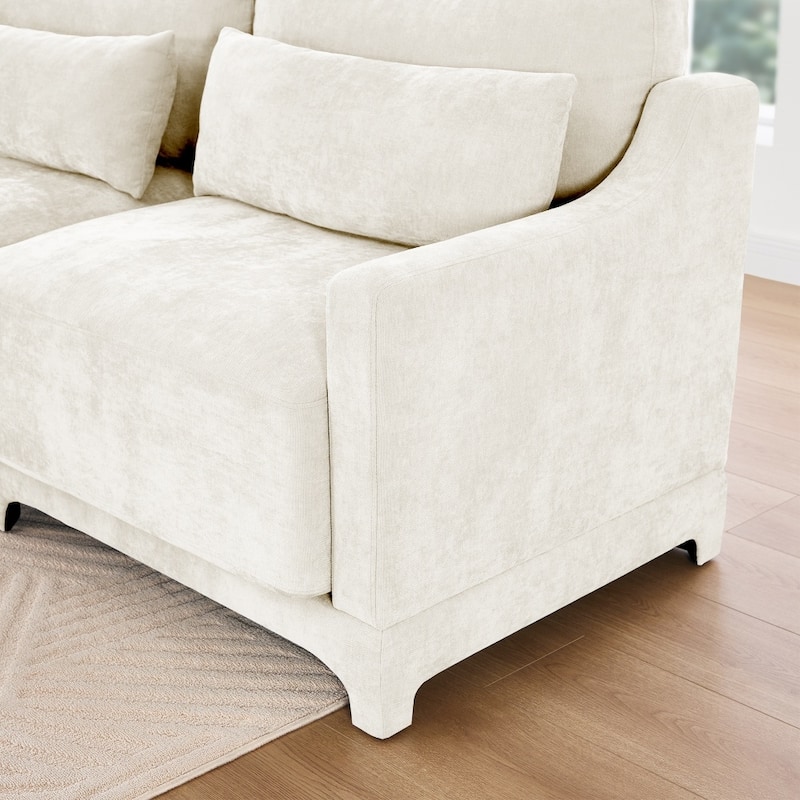 Wooden Base Modular Upholstered Sectional Sofa with Lumbar Pillows