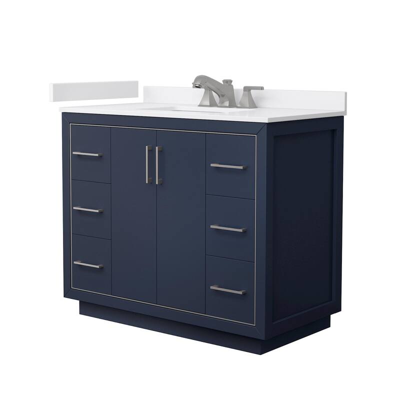 Wyndham Collection WCF1111-42S-VCA-US3MXX Icon 42" Free Standing - Dark Blue / White Cultured Marble Top / Brushed