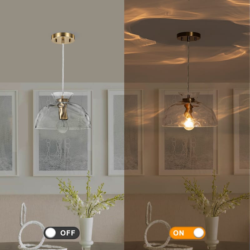 Modern Gold Semi-Circle Pendant Light with Clear Glass Shade Fixture - Dia.10.63-in