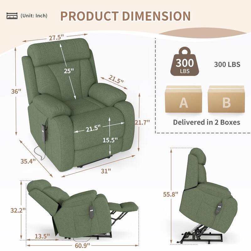 Power Lift Recliner for Elderly,Heavy Duty Lift Chair Recliners,Electric Recliner Chairs,Remote Control,Adjustable,Side Pocket