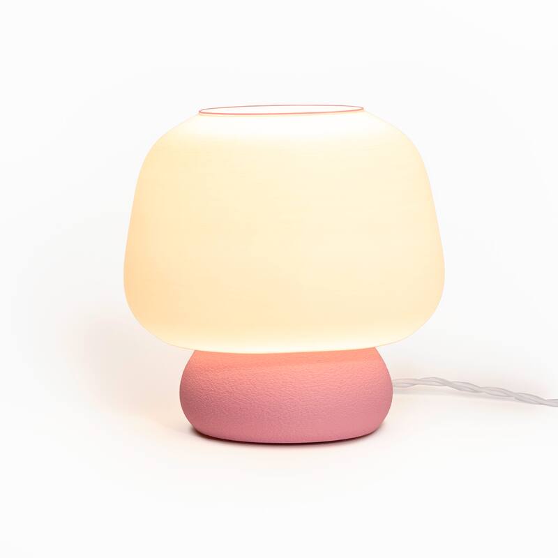 Mushroom 10" Dimmable LED Table Lamp, 3D Printed PLA, By JONATHAN Y - White/Light Pink