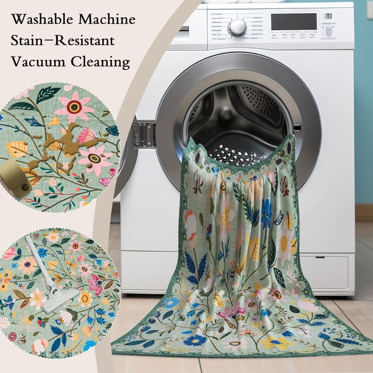 Nature Floral Non-Slip Machine Washable Colorful Modern Area Rug