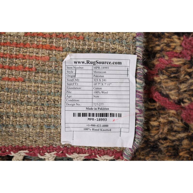 Geometric Moroccan Oriental Area Rug Hand-Knotted Wool Carpet - 7'11" x 10'7"