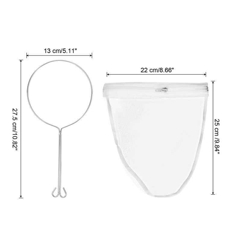 Mesh Strainer Bag, 2pcs Nylon Filter Bag w Handle, Small Nut Milk Bag - White - White