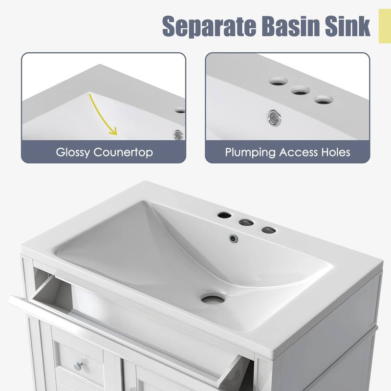 30''/36'' Bathroom Vanity with Top Sink, Modern Bathroom Storage Cabinet with 2 Drawers, a Tip-out Drawer & Adjustable Shelf