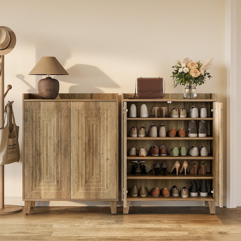 5-Tier Wooden Shoe Cabinet with Doors