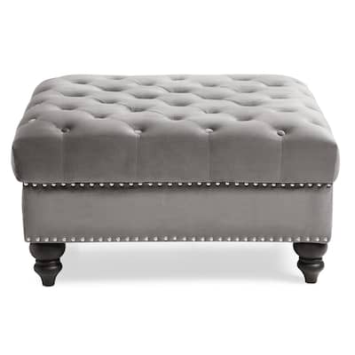 Velvet Upholstered Tufted Ottoman - 35" - Dark Gray
