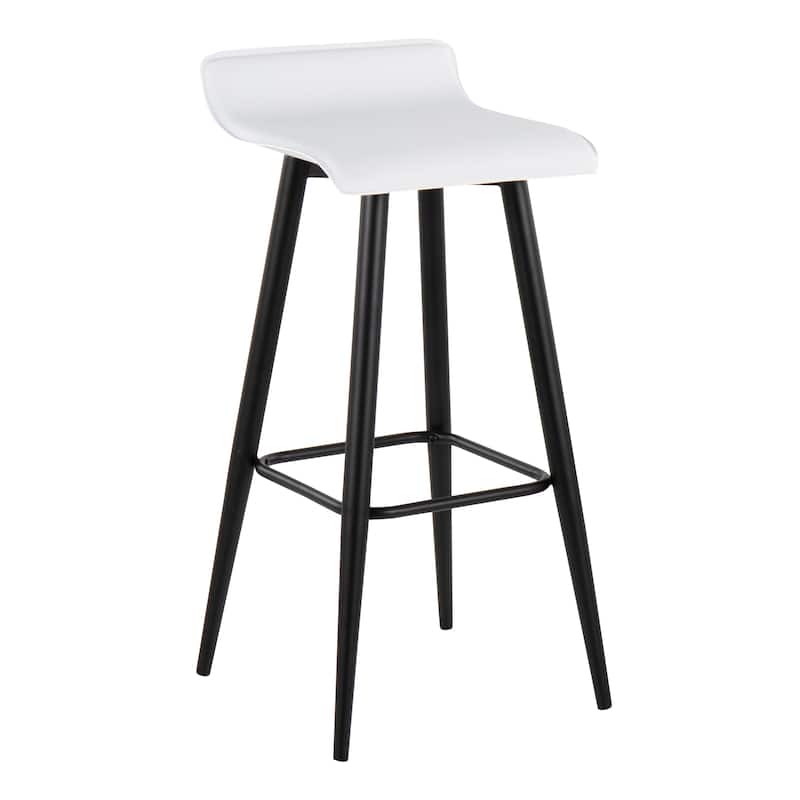 Ale Fixed-Height Bar Stool in Black Steel and Grey Faux - Set of 2 - 15"Lx15"Wx32.5"H - White Faux Leather 1