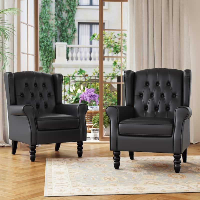 Button Tufted Wingback Upholstered Accent Chairs Set of 2