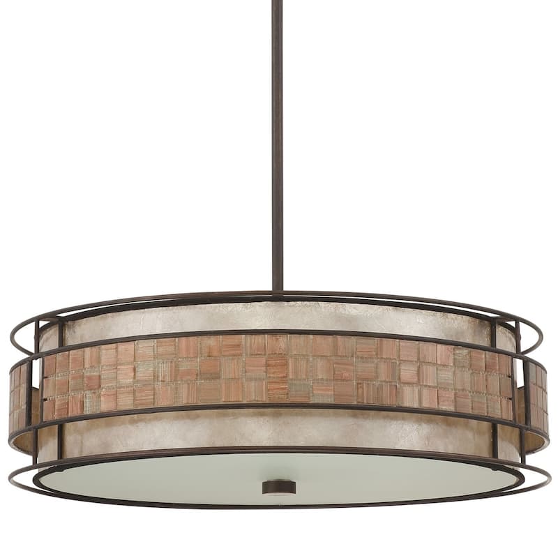 Roseto Jennings 4 Light Drum Pendant with Oyster Mica And Mosaic Tile