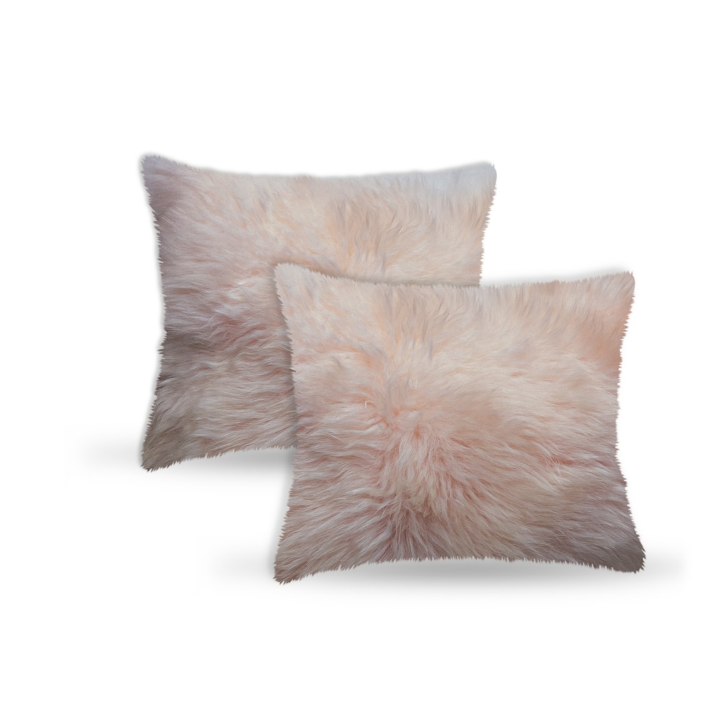 Set of Two Blush Natural Sheepskin Square Pillows