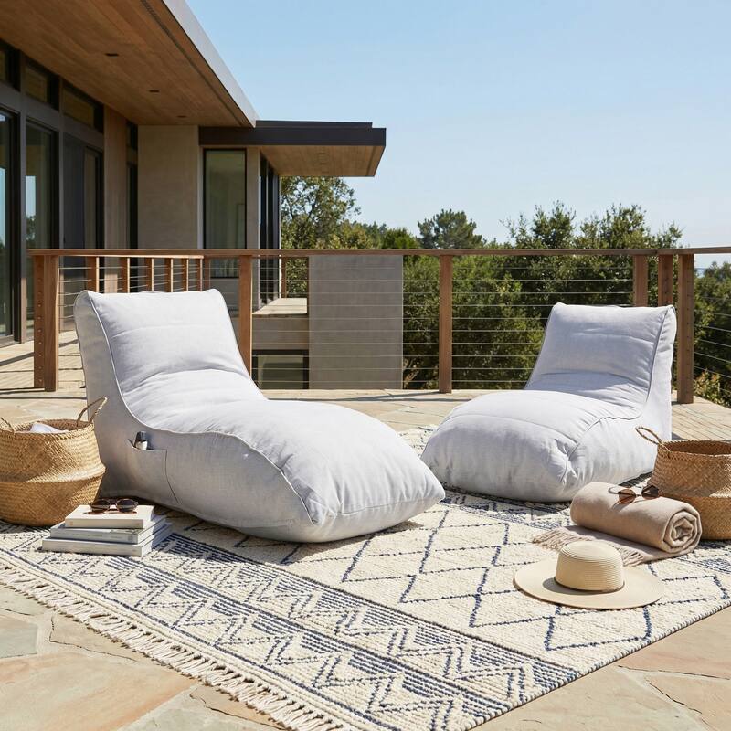 Christopher Knight Home - Ethel Casual Outdoor Upholstered Bean Bag Chair - Set of 2 - Gray.