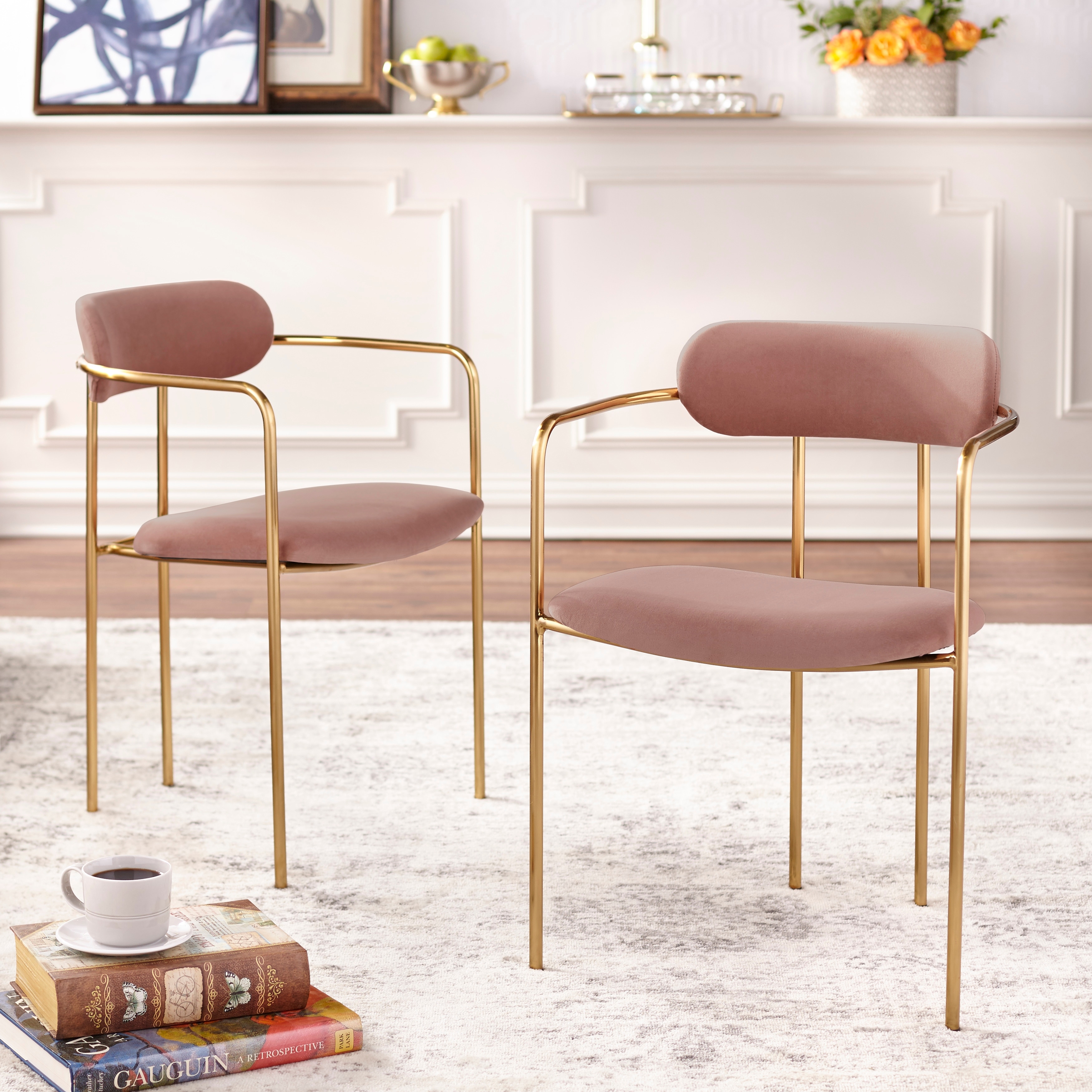 Simple Living Retro Velvet Dining Arm Chair Set of 2