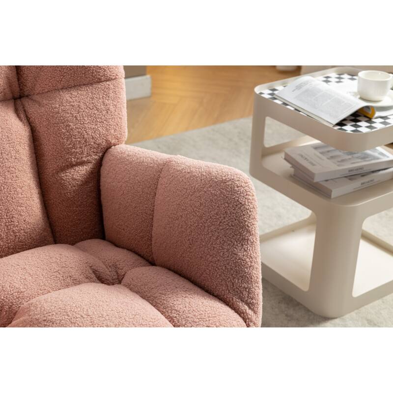 High Backrest Nursery Rocking Chair, Teddy Upholstered Glider Chair with Footrest, Recliner Chair with Solid Wood Legs