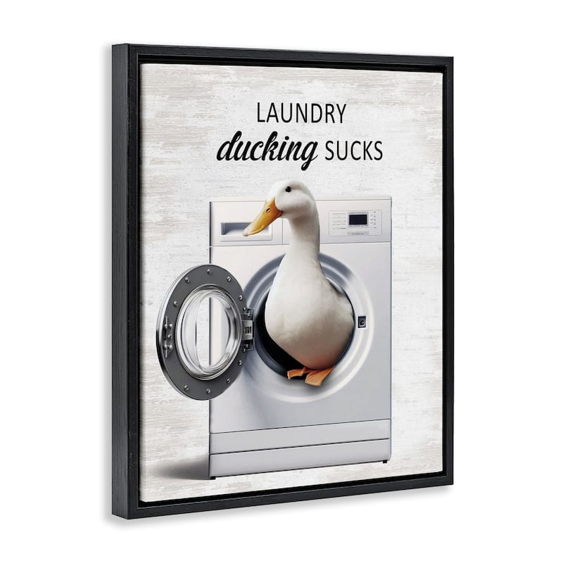 Stupell Funny Laundry & Duck Framed Floater Canvas Wall Art Design By Lettered and Lined