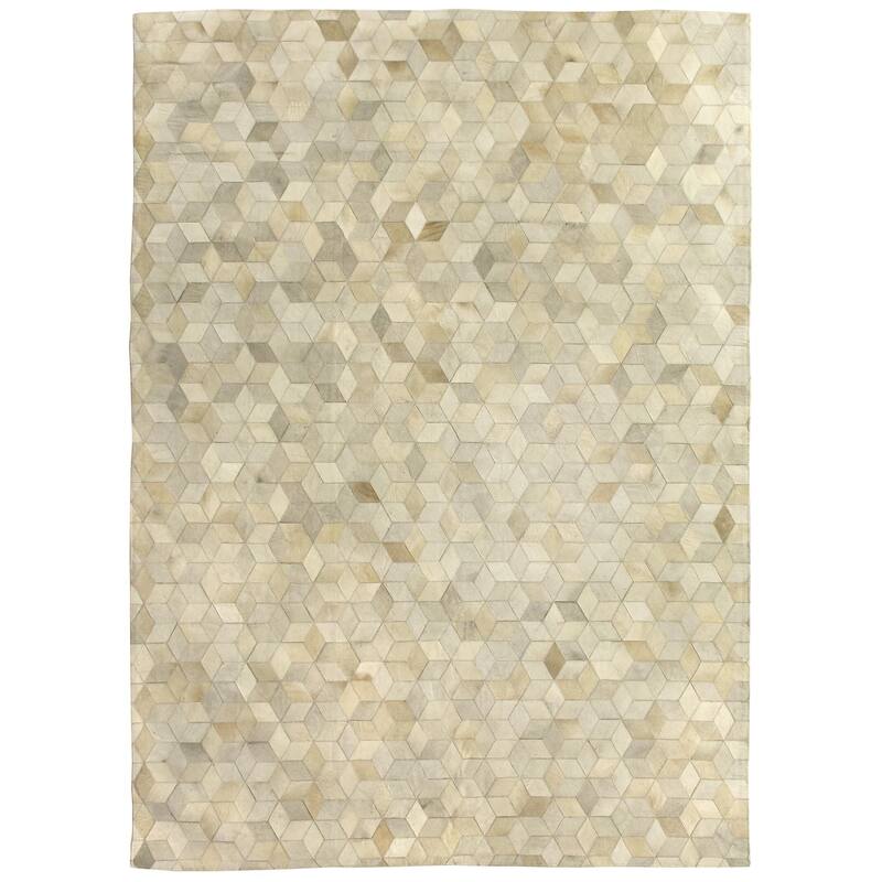 Exquisite Rugs Stitched Blocks Ivory Leather Hair-on-hide Rug (9'6 x 13'6). - 9'6'' x 13'6''