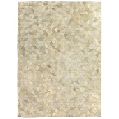 Exquisite Rugs Stitched Blocks Grey Hair-on-Hide Leather Rug (9'6 x 13 ...