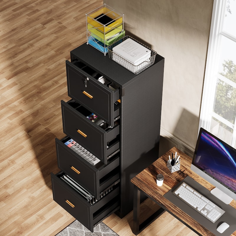 4-Drawer File Cabinet with Lock and Key, Vertical Filling Cabinet for A4/Letter/Legal Size Files
