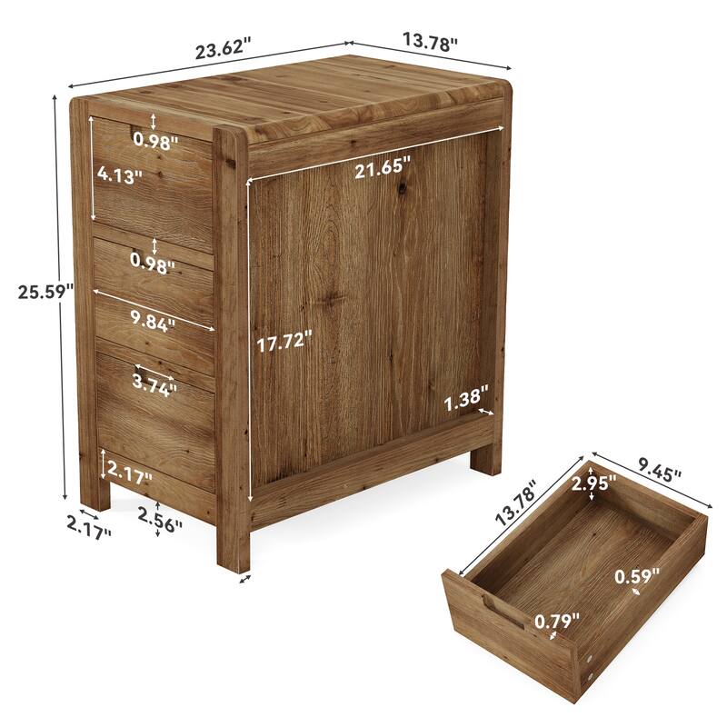 Solid Wood End Table with Drawers