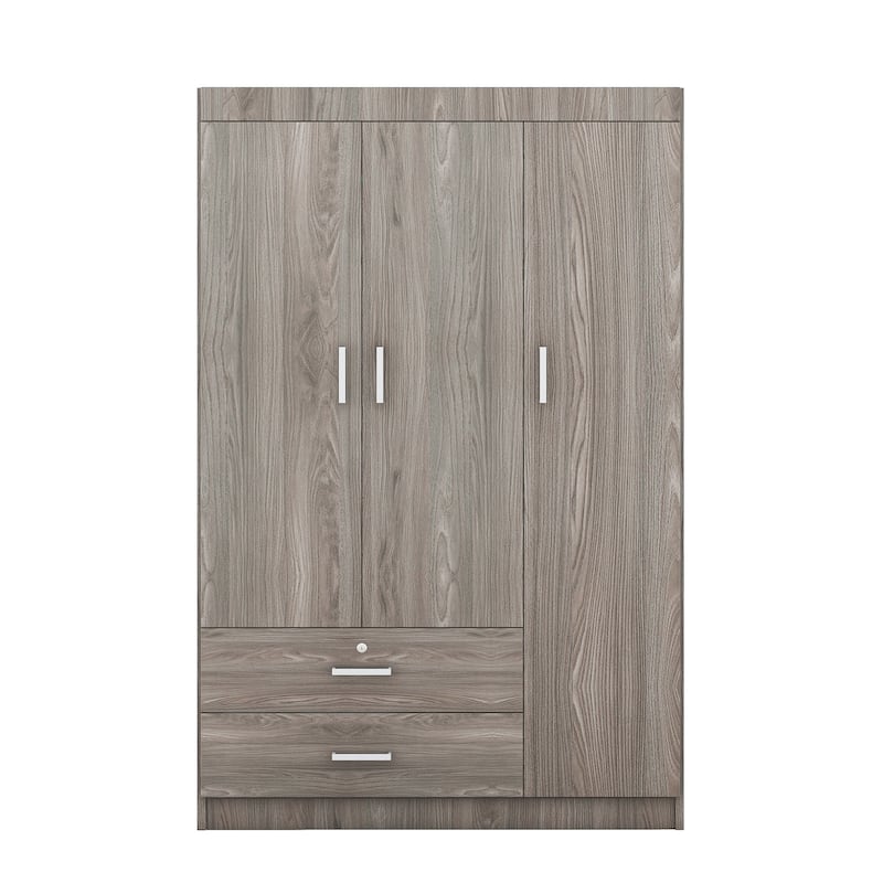 3-Door and 2 Drawers Wardrobe,Large Freestanding Armoire Wardrobe Cabinet, Clothes Storage Cabinet with Hanging Rod
