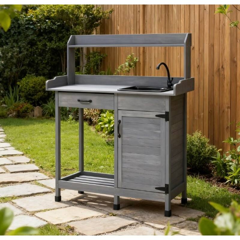 GDFStudio - Harrison Outdoor Potting Work Bench with Integrated Sink and Smart Storage Solution