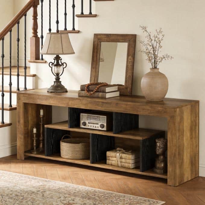 63" Rustic Wooden Console Sofa Table, Long Entryway Table with Storage