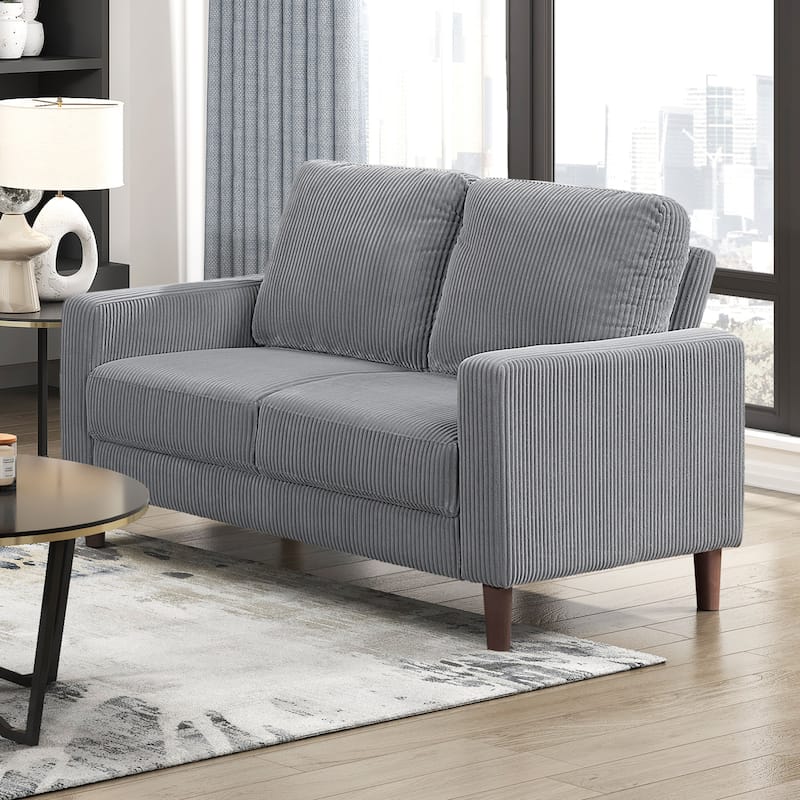 Caspian 54.5" Corduroy Living Room Loveseat - Wood Finish Exposed Feet
