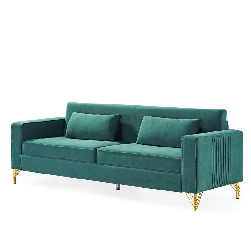85.8" Green Velvet 3 Seater Sofa for Living Room with Classic Modern Appeal and Easy Maintenance