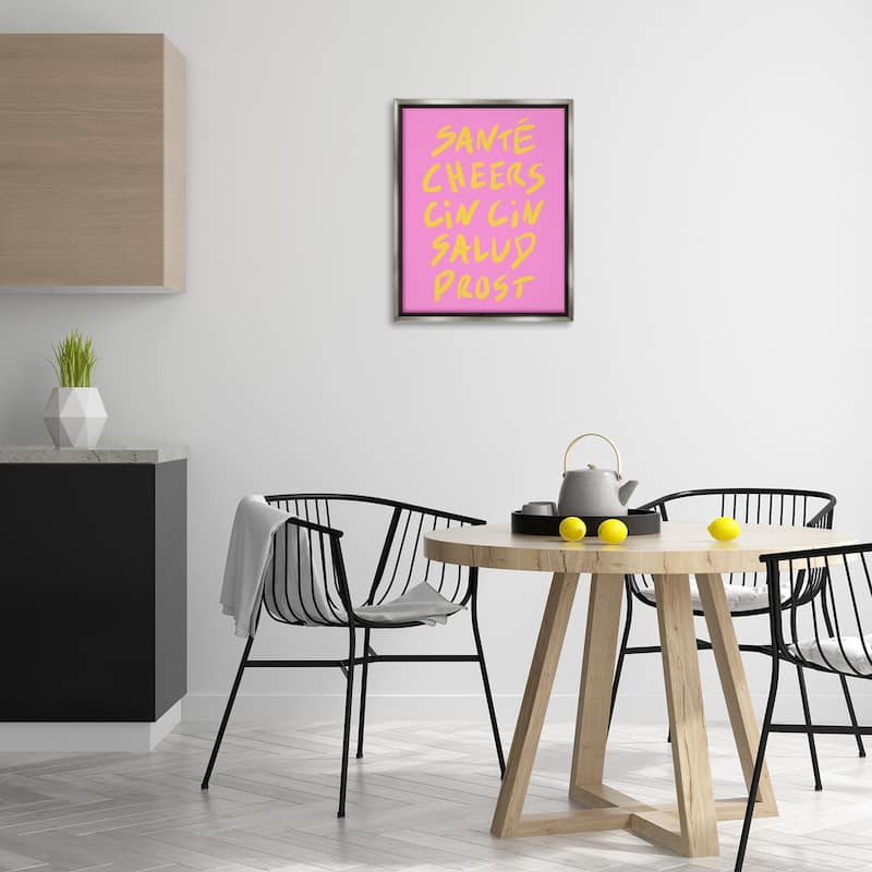 Stupell Multilingual Cheers on Pink Framed Floater Canvas Wall Art Design By House of Lulu
