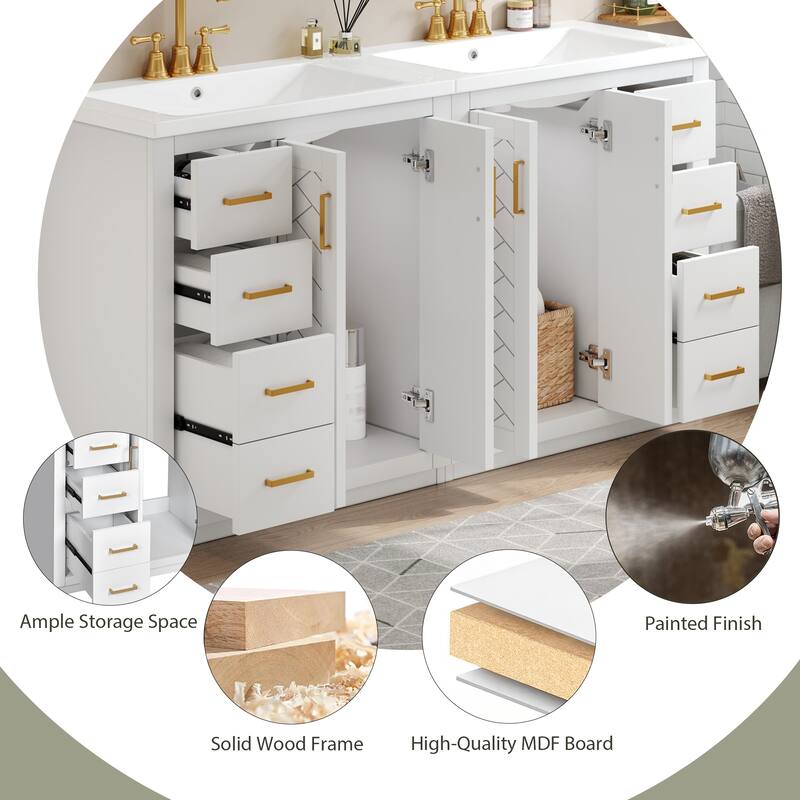 60" Modern Bathroom Vanity with Separate Ceramic Sink, Solid Wood and MDF Storage Cabinet, Soft Closing Doors