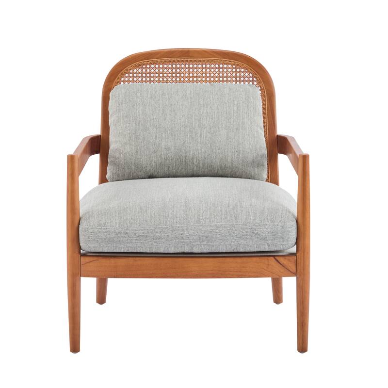[Set Of 2] 26.6" Accent Chair With Walnut Finish Solid Wood Frame And Rattan Backrest,Comfy Armchairs