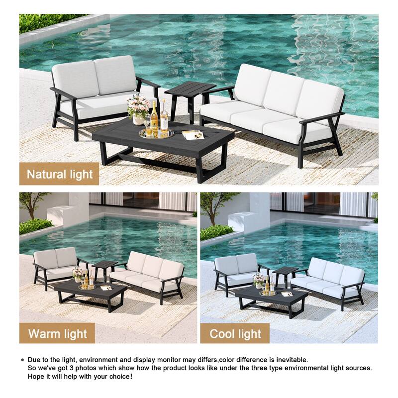 Teak Outdoor Seating Set with Daybed & Tables.